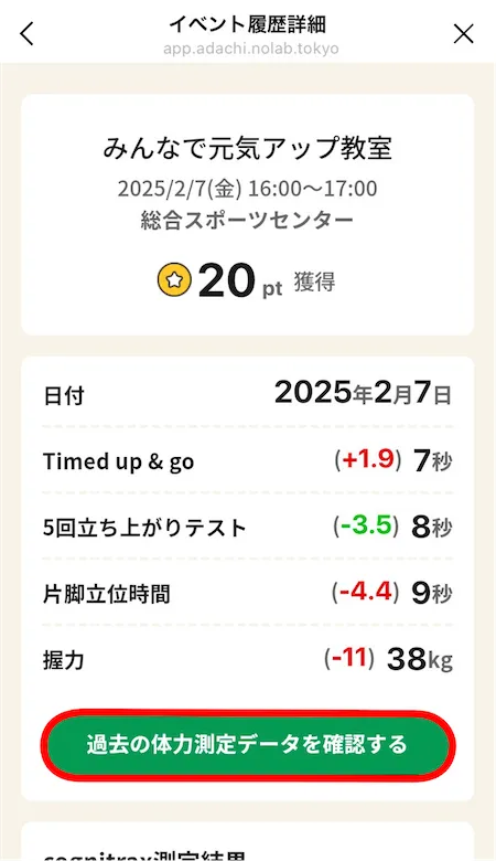 体力測定の実績詳細